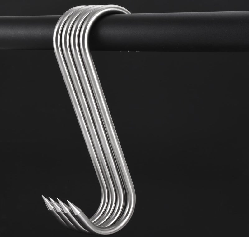 HONSHEN 10" Meat Hooks,8mm Heavy Duty S-Hooks Stainless Steel Meat Processing Butcher Hook 4Pack - Image 2